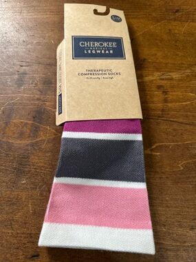 Cherokee Knee High 15 to 20mmHg Compression Socks Pink Magenta and Gray Stripe